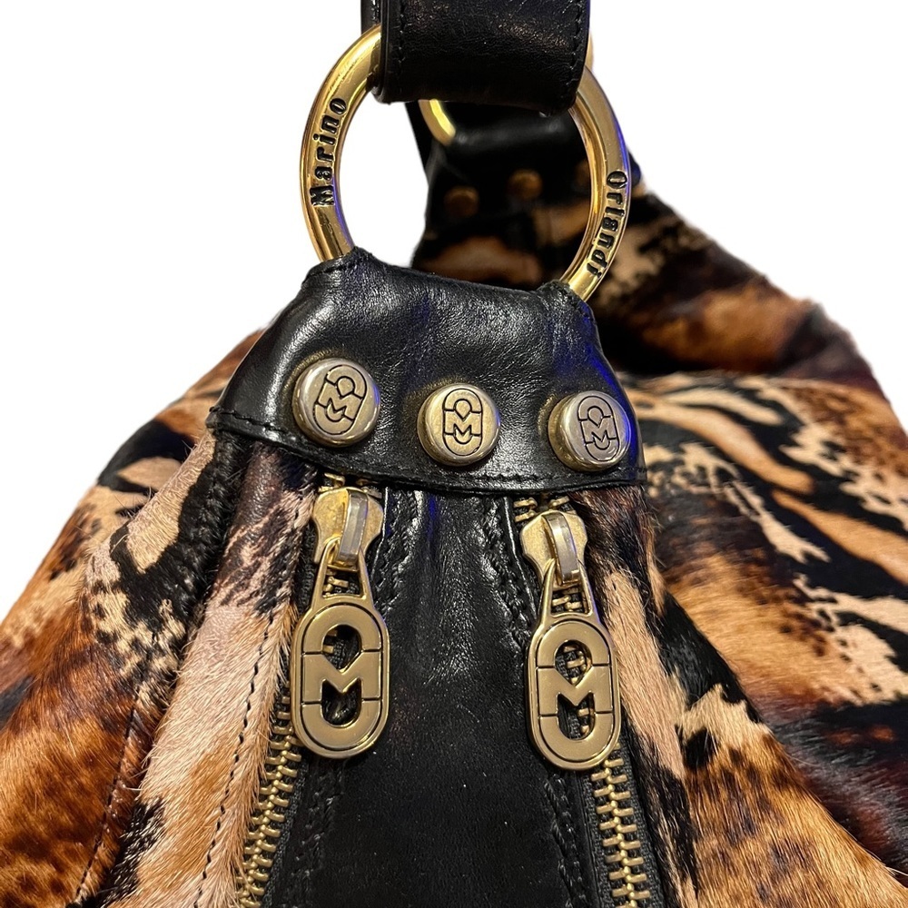 👜 Marino Orlandi Italian Classic Black Leather & Shorthair Fur Bucket Sling Bag - Picture 11 of 17